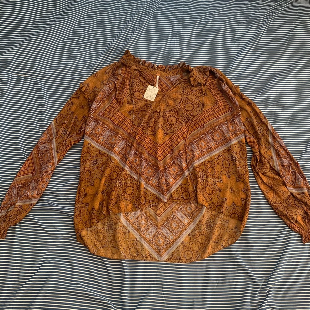 Free People Orange & Purple BOHO light blouse NWT